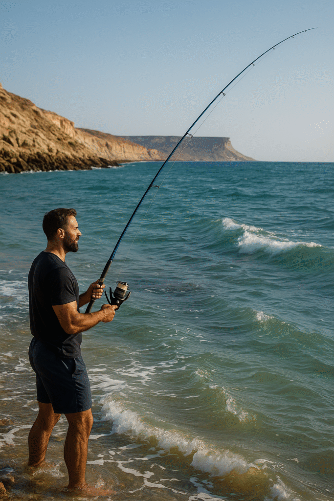 Pêcheur sur une côte ensoleillée