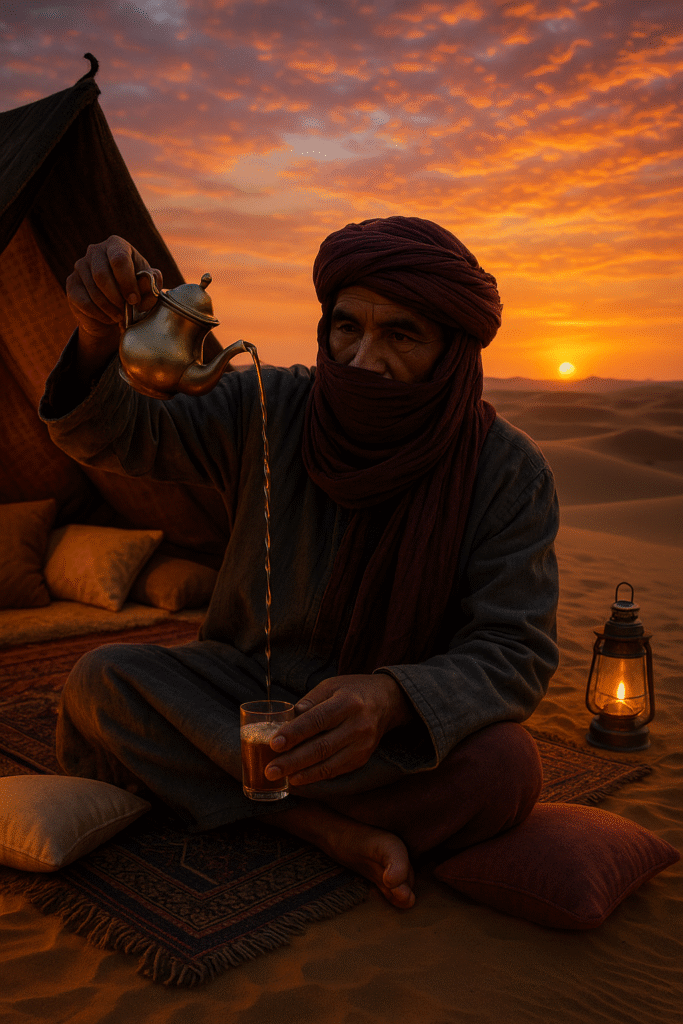 Préparation du thé au coucher du soleil